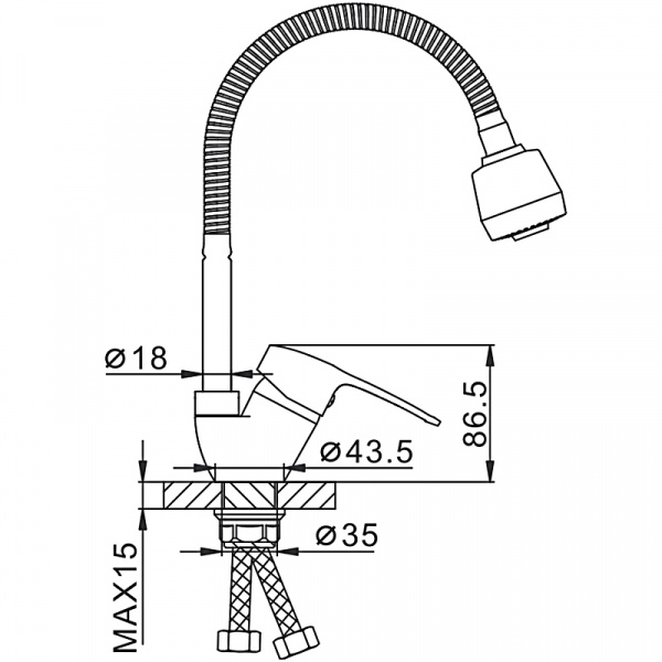 FRAP смеситель для кухни шаровый D40мм F43701-B гибкий излив, 2 режима