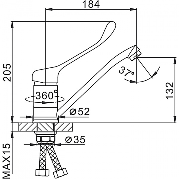 FRAP смеситель для кухни шаровый D40мм F4554-2 хирургический , излив 15см
